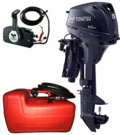 15HP Tohatsu Short Shaft EFi Power Tilt Remote Control 4-Stroke Outboard Motor with 12L Fuel Tank & Line image